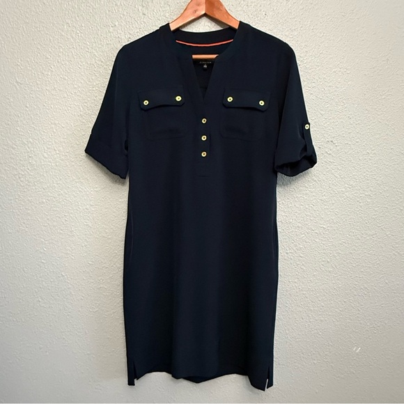 Jones New York Stretch Dress Size 4 Gold tone buttons Navy - Picture 1 of 4